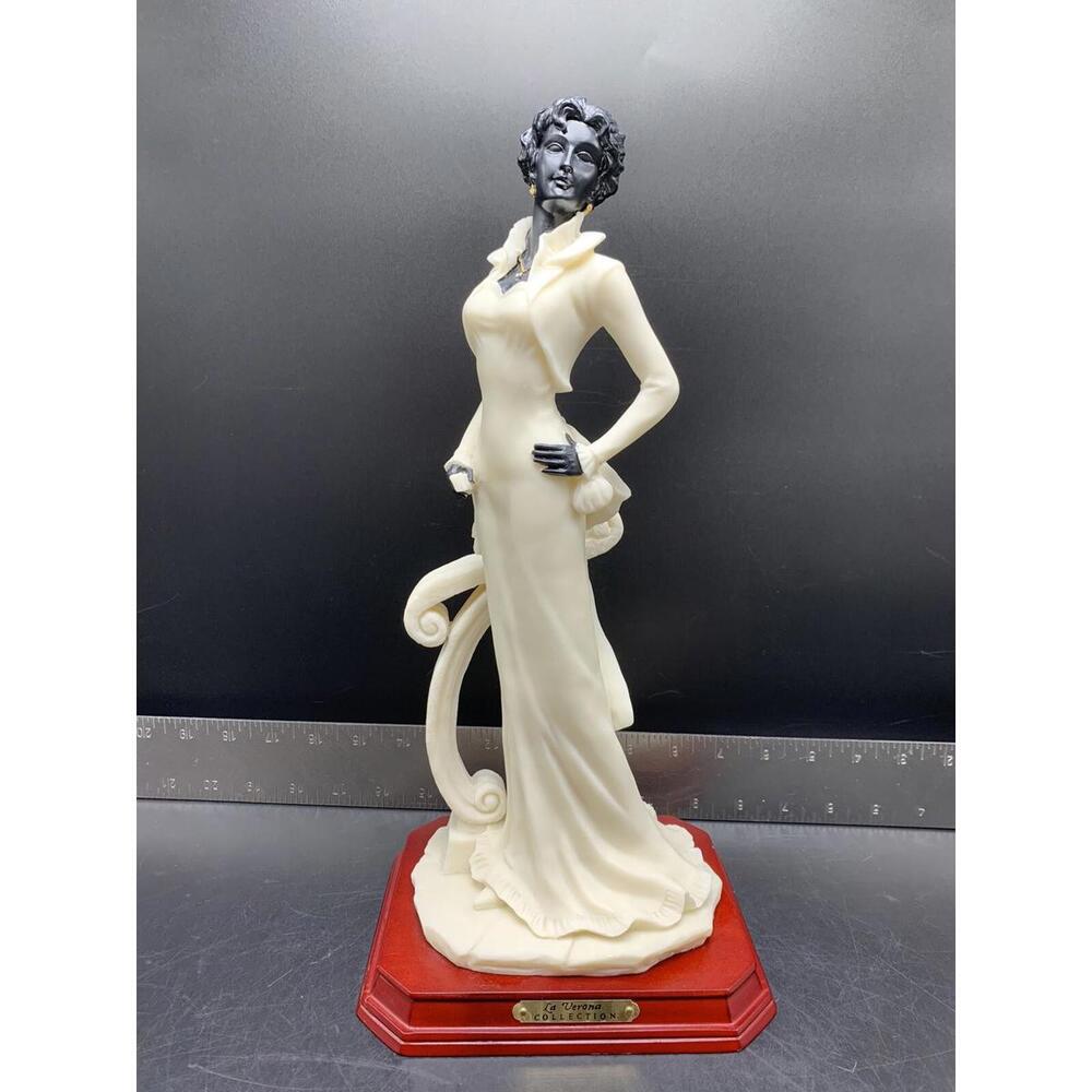 Vintage La Verona Collection Art Deco White And Black Female Figurine